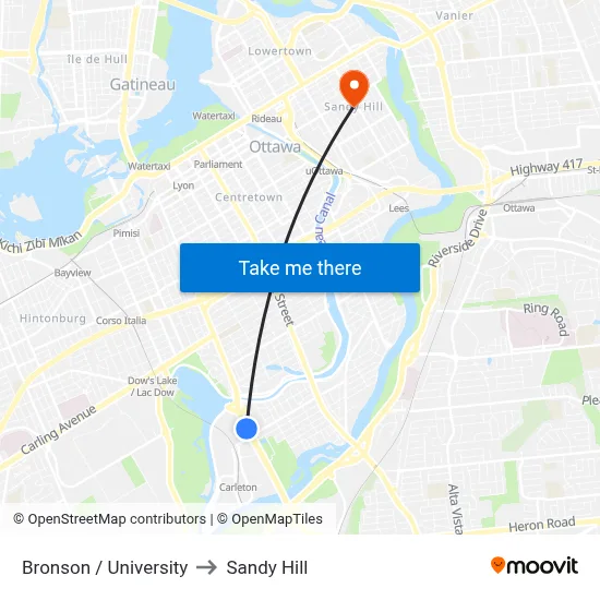 Bronson / University to Sandy Hill map