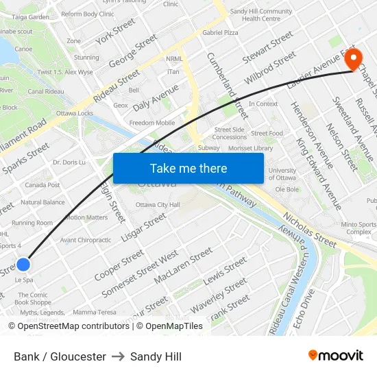 Bank / Gloucester to Sandy Hill map