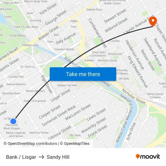 Bank / Lisgar to Sandy Hill map