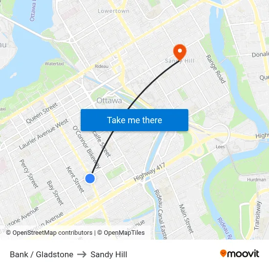 Bank / Gladstone to Sandy Hill map