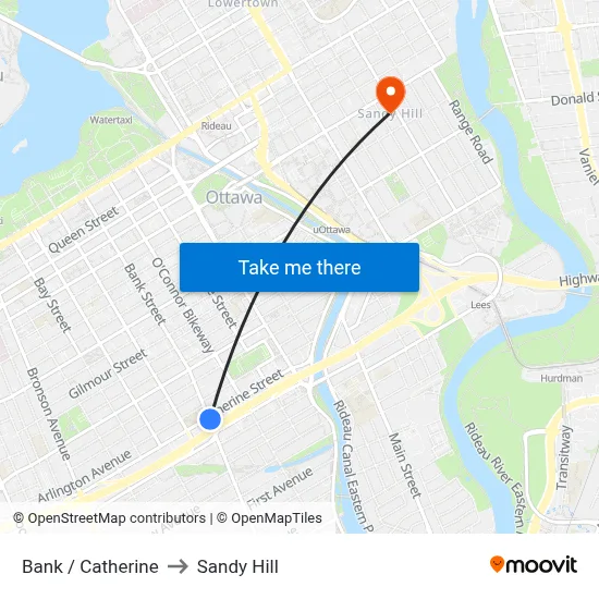 Bank / Catherine to Sandy Hill map