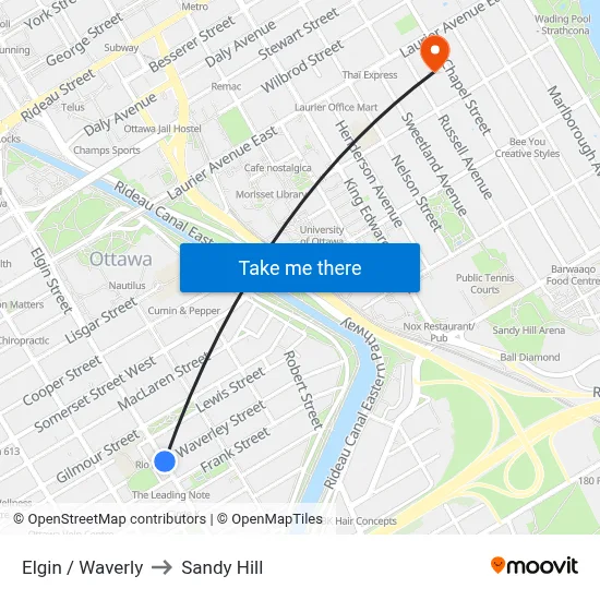 Elgin / Waverly to Sandy Hill map