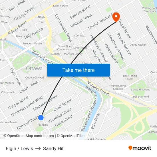 Elgin / Lewis to Sandy Hill map