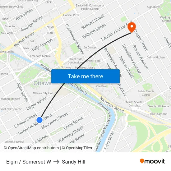 Elgin / Somerset W to Sandy Hill map