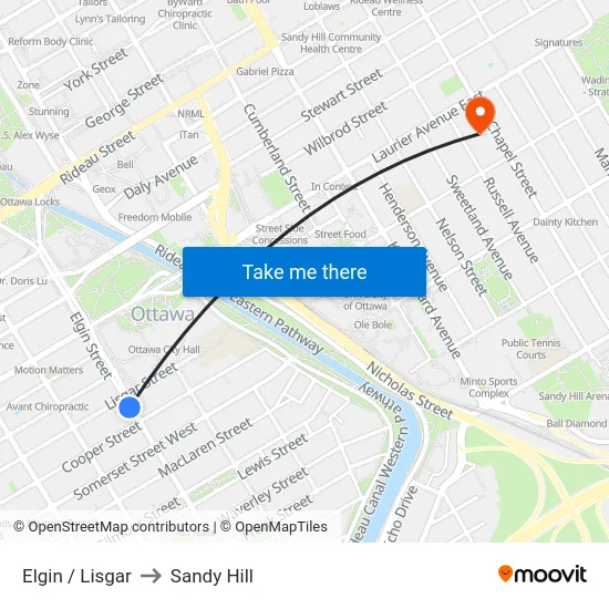 Elgin / Lisgar to Sandy Hill map