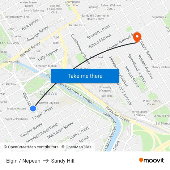 Elgin / Nepean to Sandy Hill map