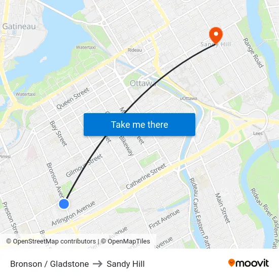 Bronson / Gladstone to Sandy Hill map