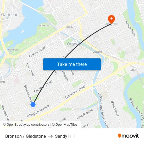 Bronson / Gladstone to Sandy Hill map