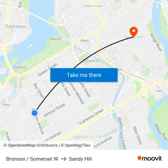 Bronson / Somerset W to Sandy Hill map