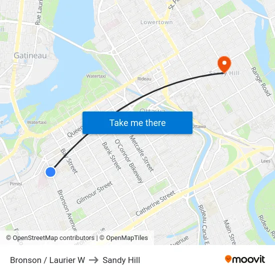 Bronson / Laurier W to Sandy Hill map