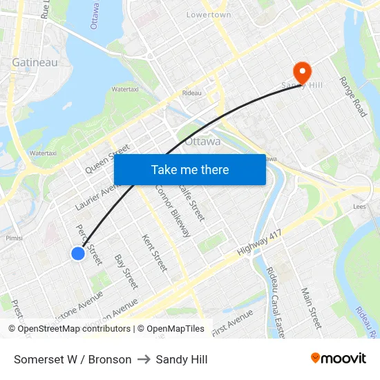 Somerset W / Bronson to Sandy Hill map