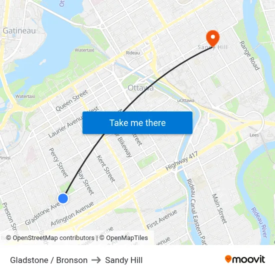 Gladstone / Bronson to Sandy Hill map