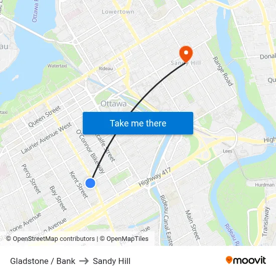 Gladstone / Bank to Sandy Hill map