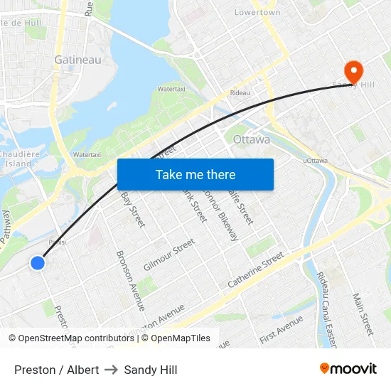 Preston / Albert to Sandy Hill map