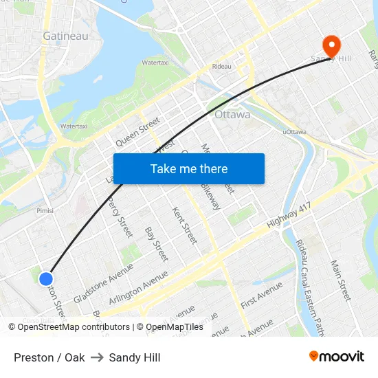 Preston / Oak to Sandy Hill map