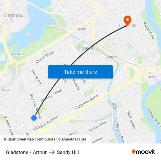 Gladstone / Arthur to Sandy Hill map