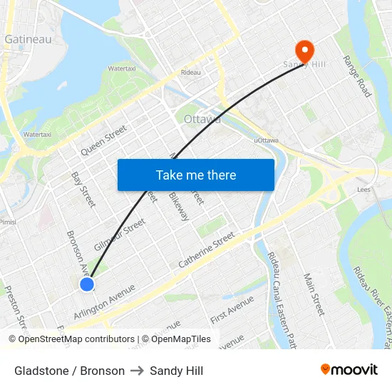 Gladstone / Bronson to Sandy Hill map