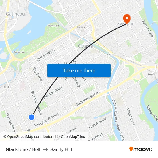 Gladstone / Bell to Sandy Hill map