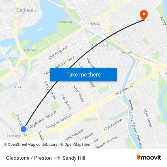 Gladstone / Preston to Sandy Hill map