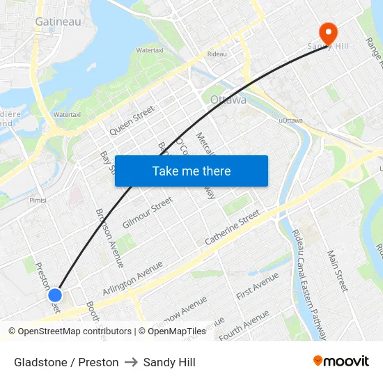 Gladstone / Preston to Sandy Hill map