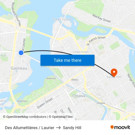 Des Allumettières / Laurier to Sandy Hill map