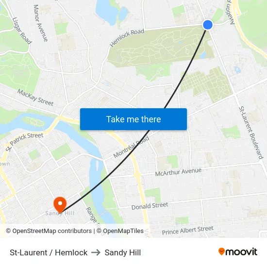 St-Laurent / Hemlock to Sandy Hill map