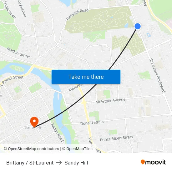 Brittany / St-Laurent to Sandy Hill map