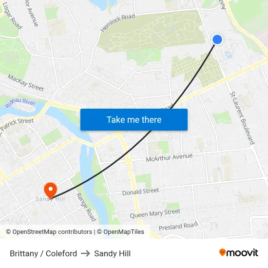 Brittany / Coleford to Sandy Hill map