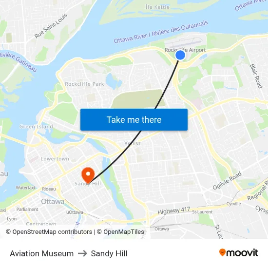 Aviation Museum to Sandy Hill map