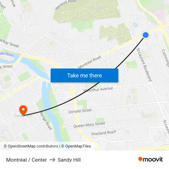 Montréal / Center to Sandy Hill map