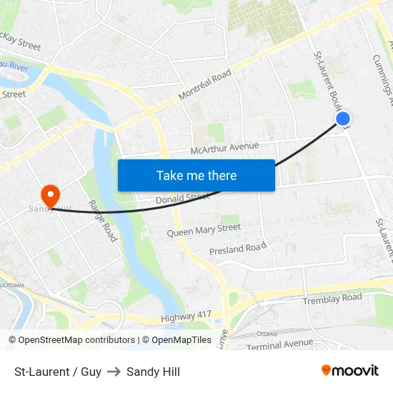 St-Laurent / Guy to Sandy Hill map