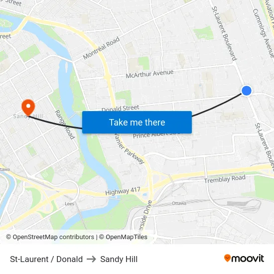 St-Laurent / Donald to Sandy Hill map
