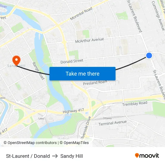 St-Laurent / Donald to Sandy Hill map