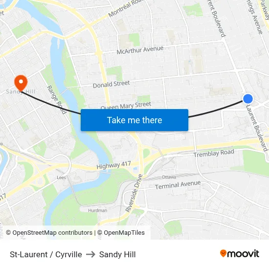 St-Laurent / Cyrville to Sandy Hill map