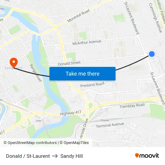 Donald / St-Laurent to Sandy Hill map