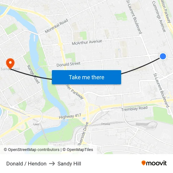 Donald / Hendon to Sandy Hill map