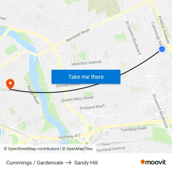 Cummings / Gardenvale to Sandy Hill map