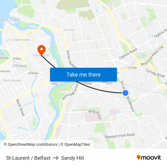 St-Laurent / Belfast to Sandy Hill map