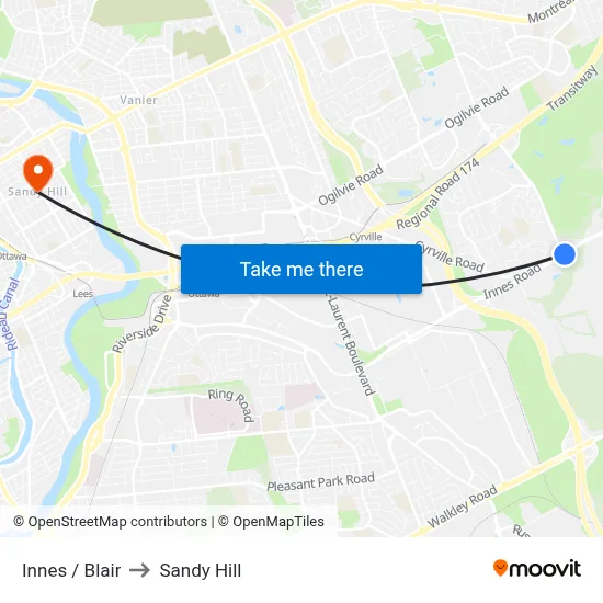 Innes / Blair to Sandy Hill map