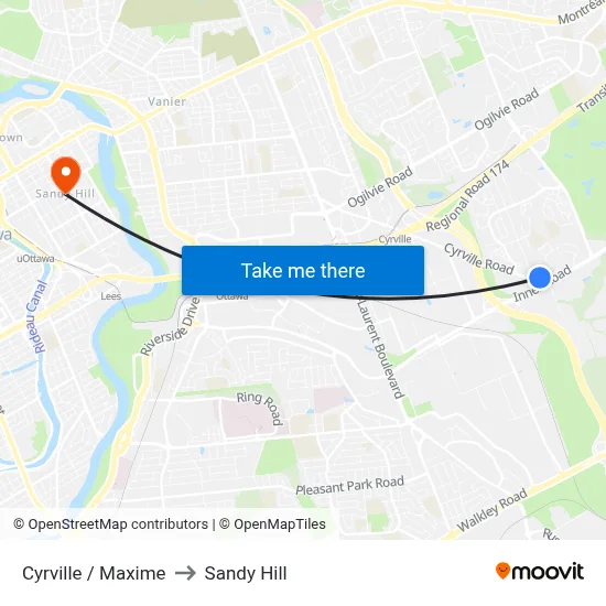 Cyrville / Maxime to Sandy Hill map
