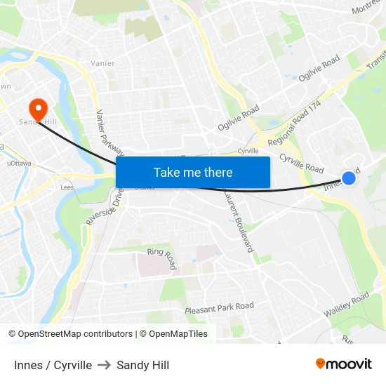 Innes / Cyrville to Sandy Hill map
