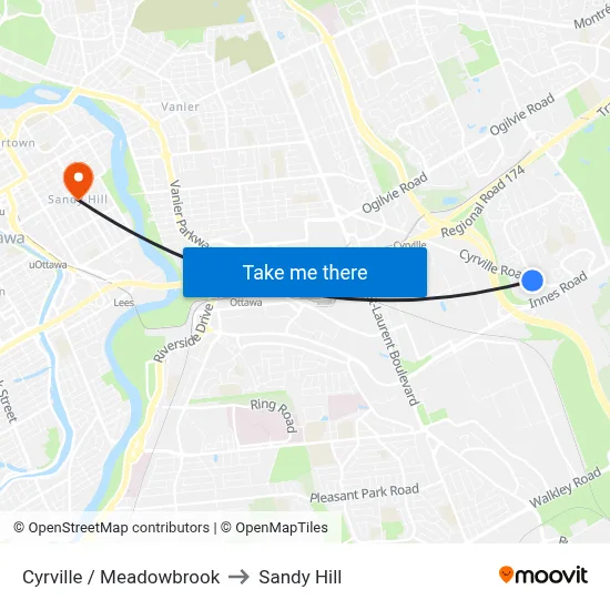 Cyrville / Meadowbrook to Sandy Hill map