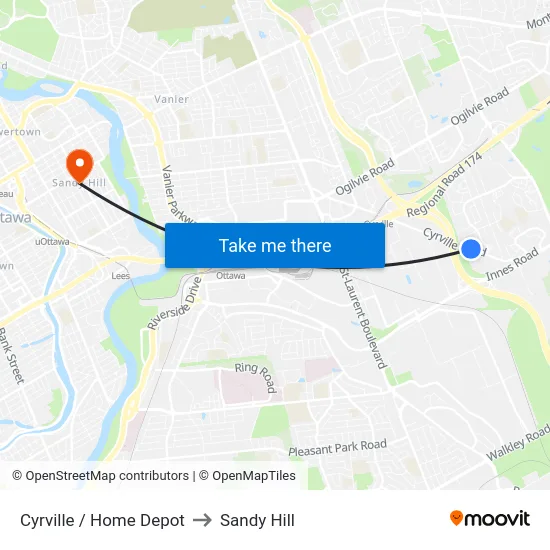 Cyrville / Home Depot to Sandy Hill map