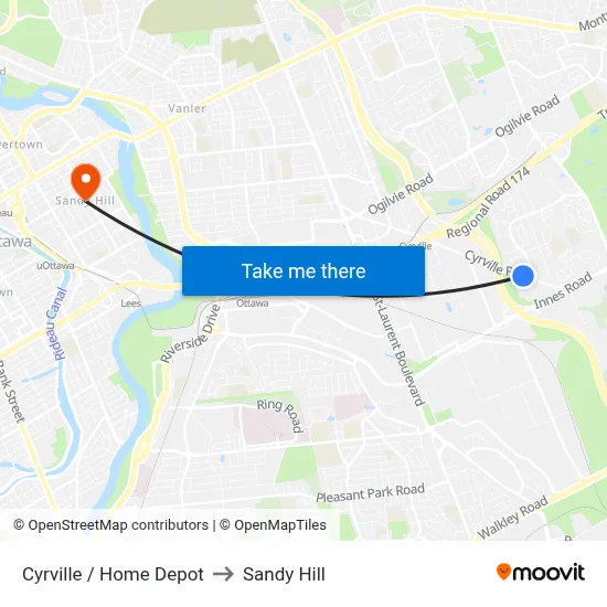 Cyrville / Home Depot to Sandy Hill map