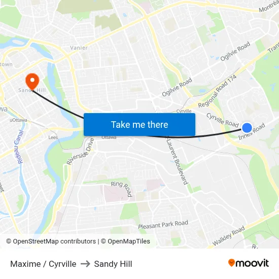 Maxime / Cyrville to Sandy Hill map