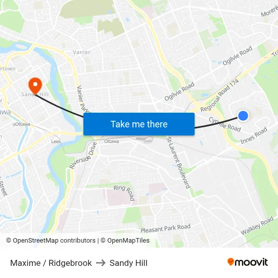 Maxime / Ridgebrook to Sandy Hill map