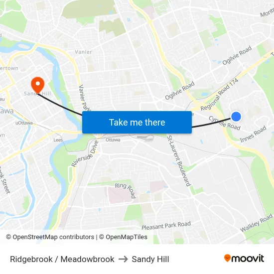 Ridgebrook / Meadowbrook to Sandy Hill map