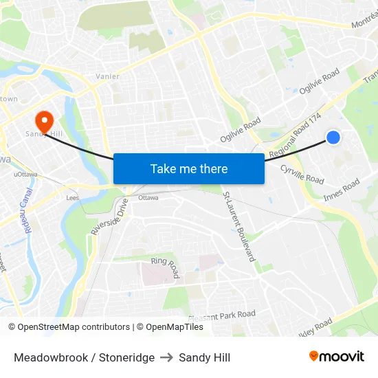 Meadowbrook / Stoneridge to Sandy Hill map