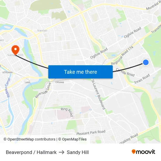 Beaverpond / Hallmark to Sandy Hill map