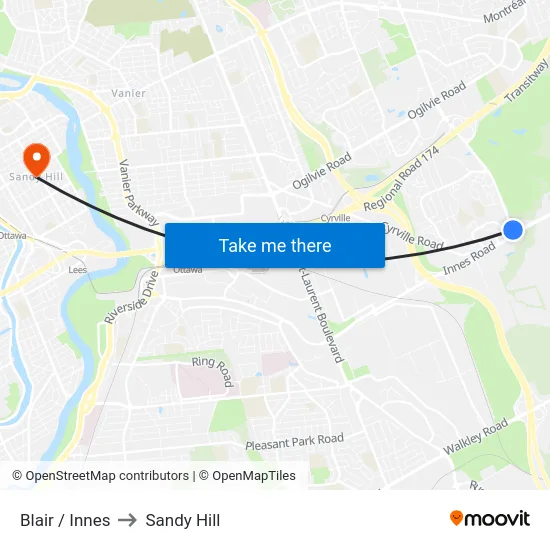Blair / Innes to Sandy Hill map
